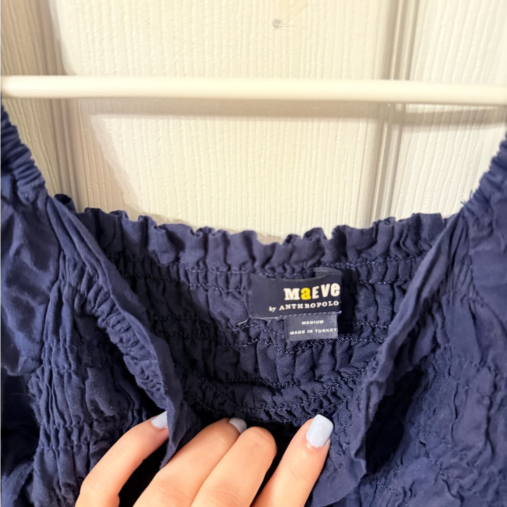 Anthropologie Maeve Navy Puff Sleeve Blouse - Picture 2 of 3